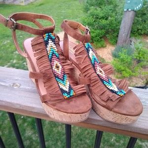 Ariat Unbridled Beaded Fringe Wedge Sandals
